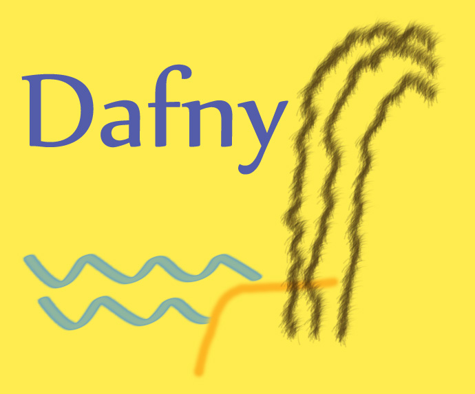 The Dafny logo, showing the word Dafny in blue next to wavy black andblue lines.